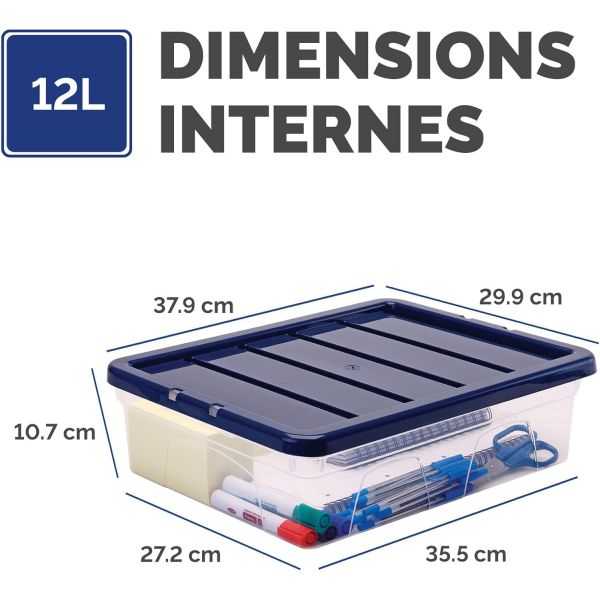 Boîte de rangement transparente empilable plate 12 litres
