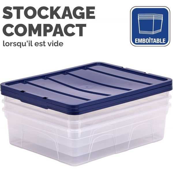 Boîte de rangement transparente empilable plate 12 litres