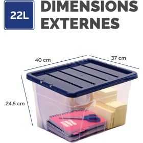 Boîte de rangement transparente empilable 22 litres