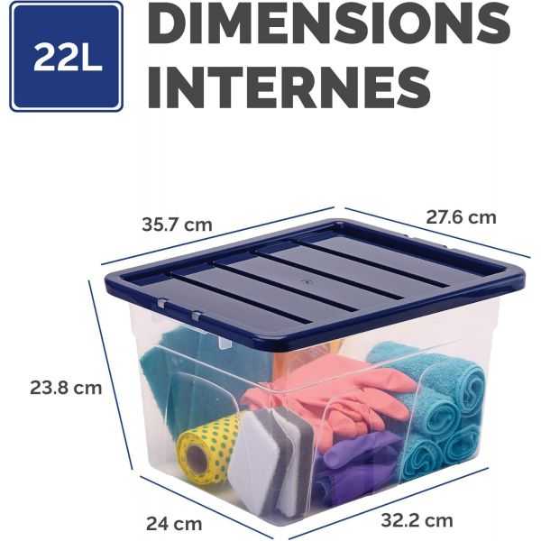 Boîte de rangement transparente empilable 22 litres
