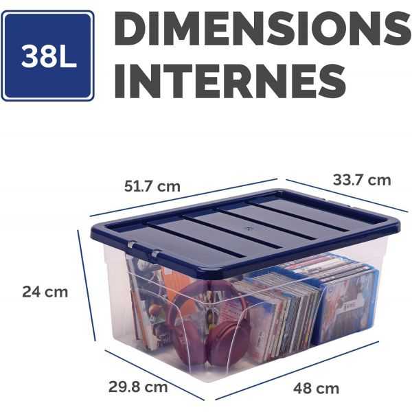 Boîte de rangement transparente empilable 38 litres