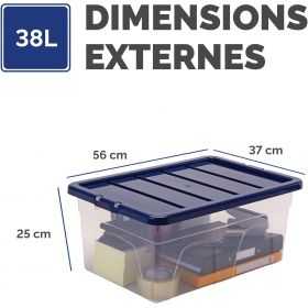 Boîte de rangement transparente empilable 38 litres