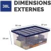 Boîte de rangement transparente empilable 38 litres