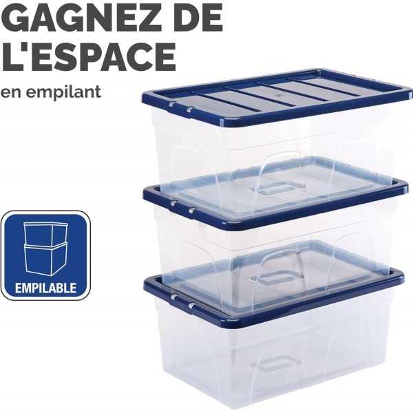 Boîte de rangement transparente empilable 38 litres