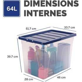 Boîte de rangement transparente empilable 64 litres