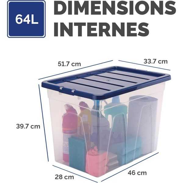 Boîte de rangement transparente empilable 64 litres