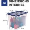 Boîte de rangement transparente empilable 64 litres