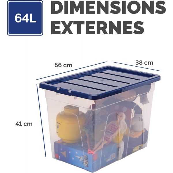 Boîte de rangement transparente empilable 64 litres