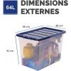 Boîte de rangement transparente empilable 64 litres