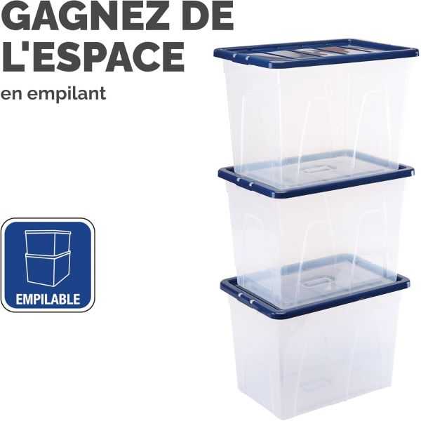 Boîte de rangement transparente empilable 64 litres