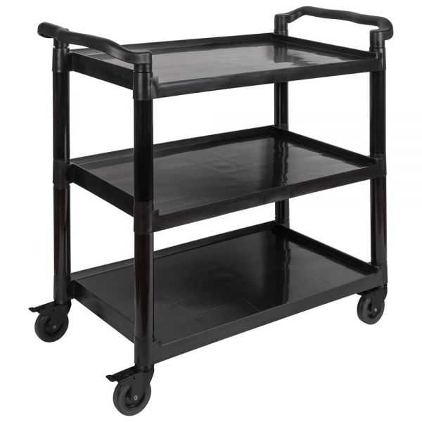 Grand Chariot de service alu noir 3 plateaux roues pivotantes