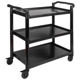 Grand Chariot de service alu noir 3 plateaux roues pivotantes