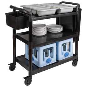 Grand Chariot de service alu noir 3 plateaux roues pivotantes