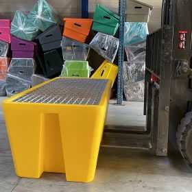 Bac de Rétention 300 l jaune pour 2 Fûts avec Caillebotis Metal