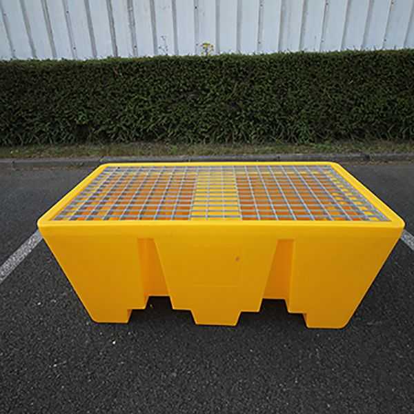 Bac de Rétention 300 l jaune pour 2 Fûts avec Caillebotis Metal