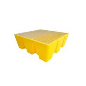 Bac de Rétention 475 l jaune pour 4 Fûts avec Caillebotis Metal