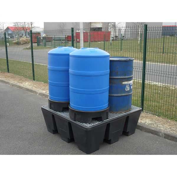 Bac de Rétention 475 l noir pour 4 Fûts avec Caillebotis Metal
