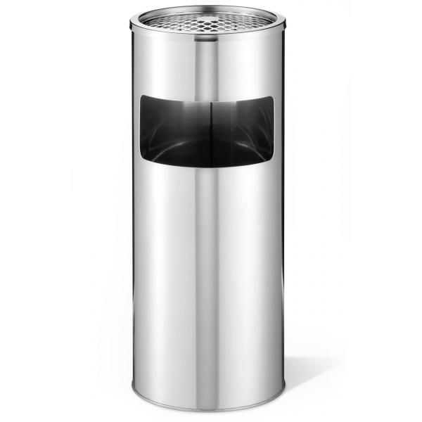 Corbeille à papier en inox 17 litres, ronde, avec cendrier