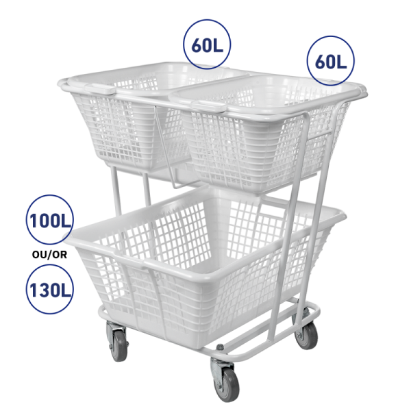 Chariot acier epoxy pour corbeilles à linge
