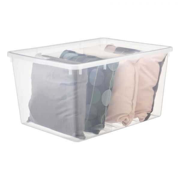 Grande Malle en plastique transparente pour vêtements 134 litres Basic Box