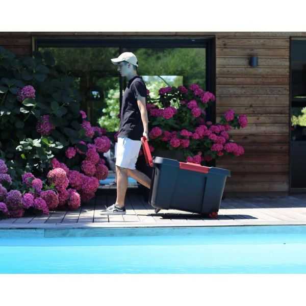 Malle de rangement solide noire avec roulettes 120 litres