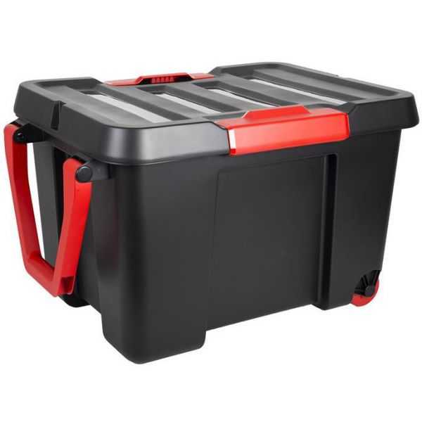 Malle de rangement solide noire avec roulettes 120 litres