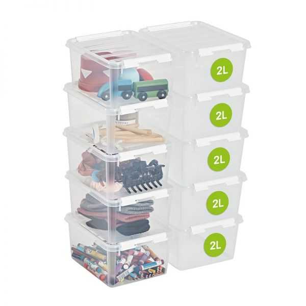Boîte de rangement transparente avec couvercle 2 litres