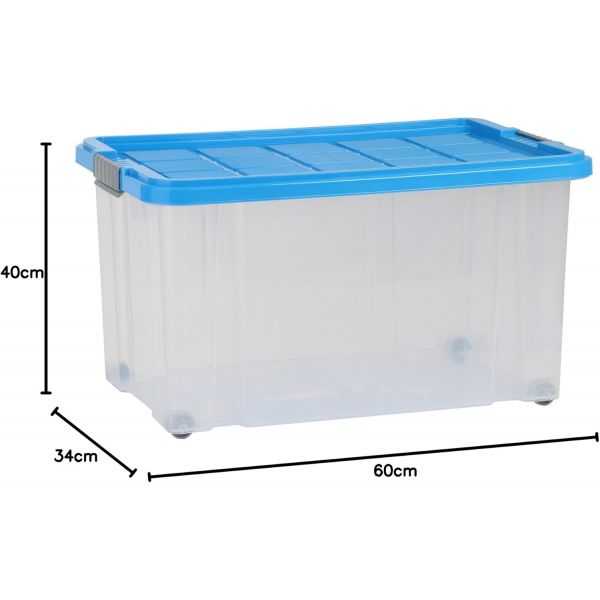Boîte de rangement avec couvercle et roulettes 55 litres