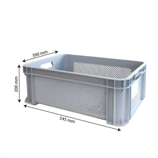 Caisse renforcée finement ajourée avec poignées 545 x 390 x 200 mm - 30 L - gris