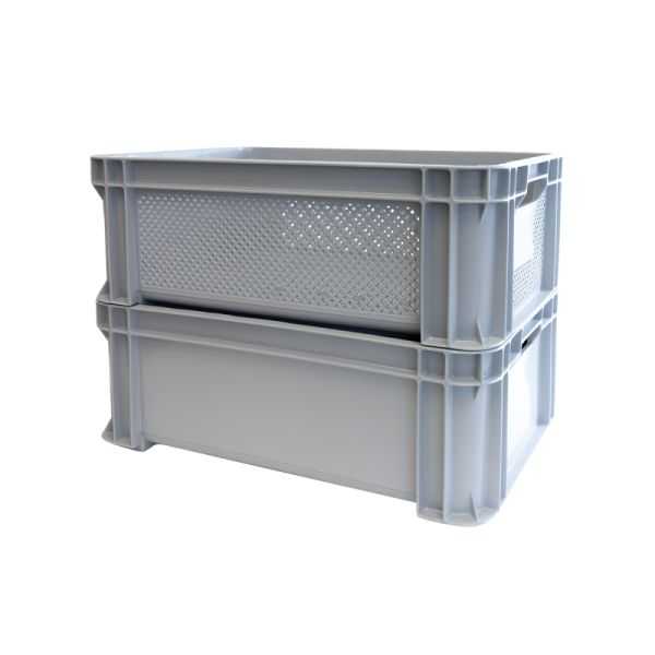 Caisse renforcée finement ajourée avec poignées 545 x 390 x 200 mm - 30 L - gris